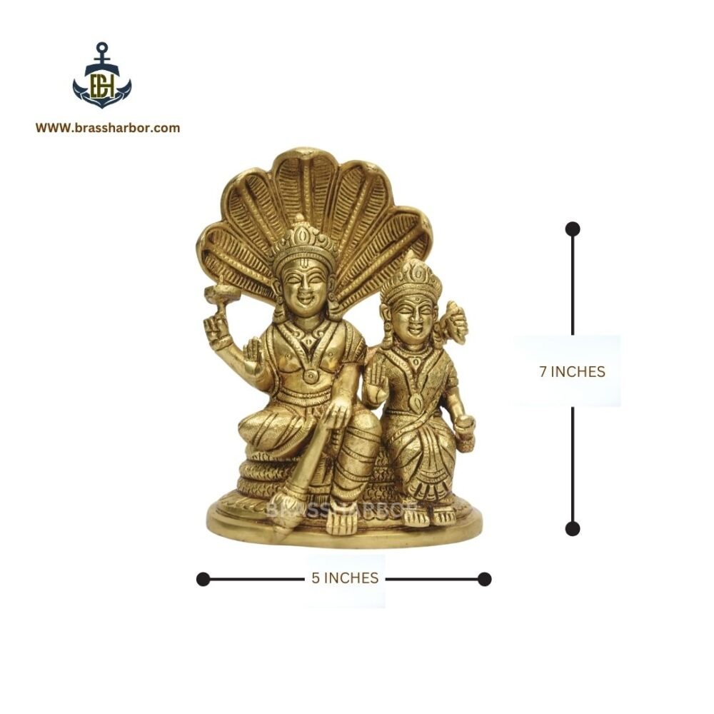 PURE BRASS LORD VISHNU LAXMI IDOL 7" - Image 6