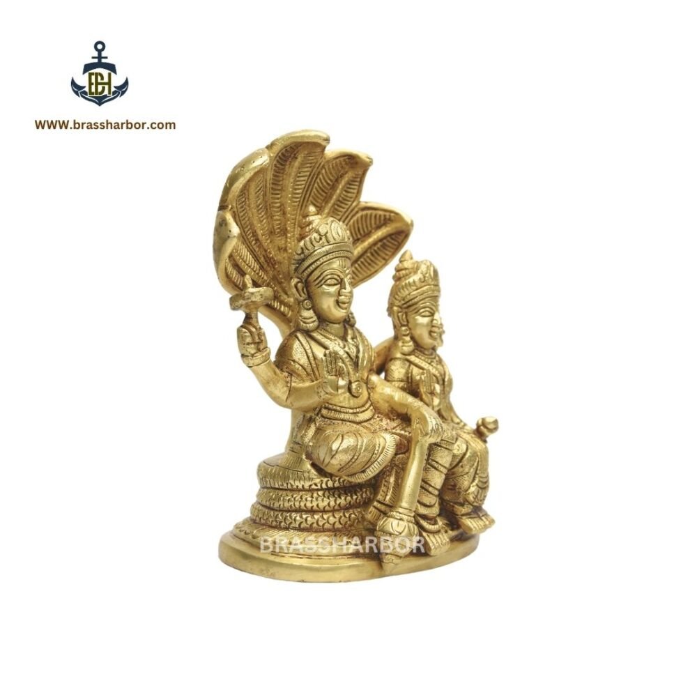 PURE BRASS LORD VISHNU LAXMI IDOL 7" - Image 3