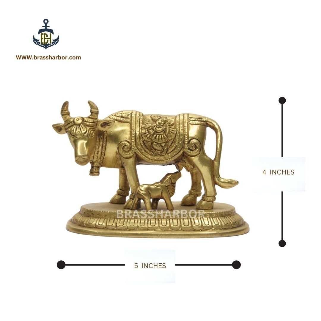 KAMDHENU COW WITH CALF BRASS IDOL 4" - Image 5
