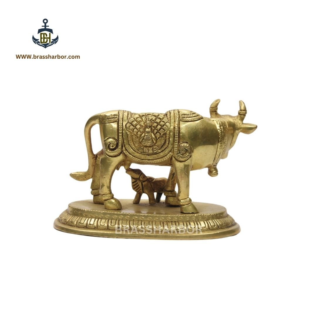 KAMDHENU COW WITH CALF BRASS IDOL 4" - Image 3