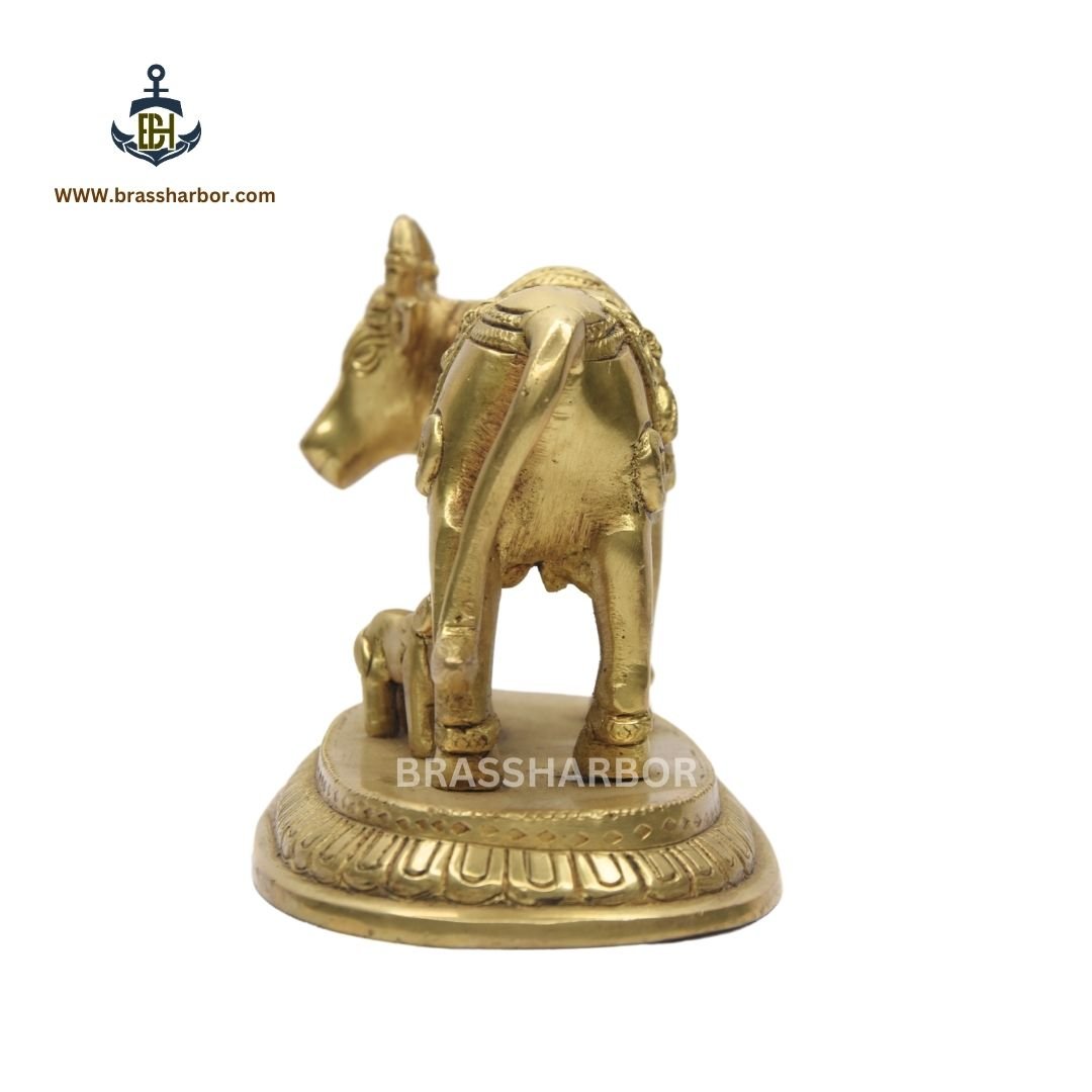 KAMDHENU COW WITH CALF BRASS IDOL 4" - Image 2