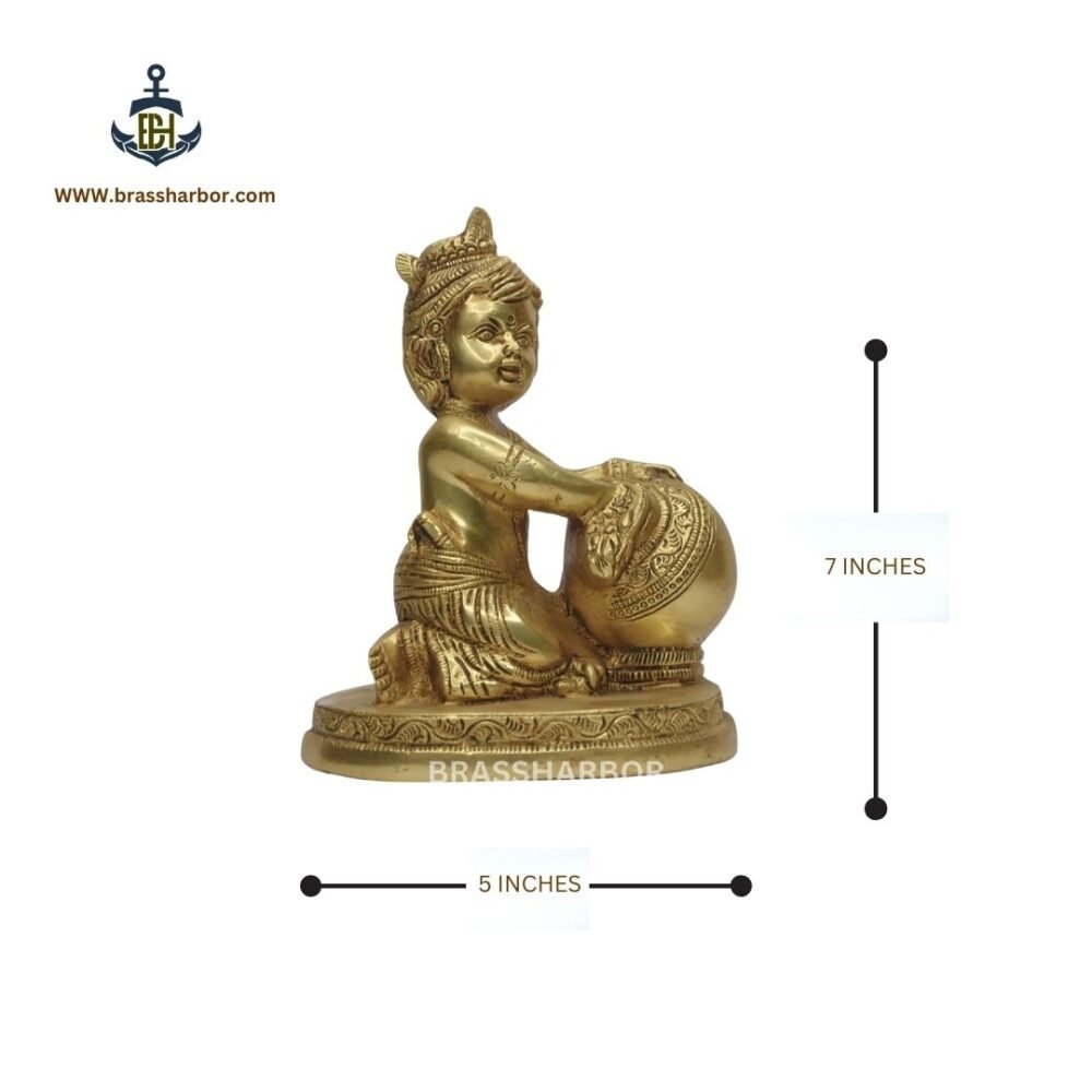 PURE  BRASS MAKHAN KRISHNA IDOL 7" - Image 5
