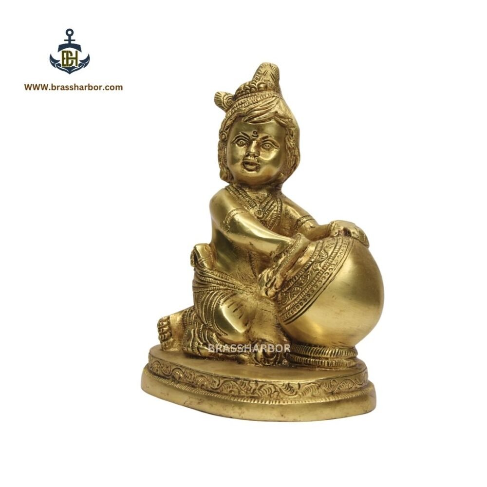 PURE  BRASS MAKHAN KRISHNA IDOL 7" - Image 3