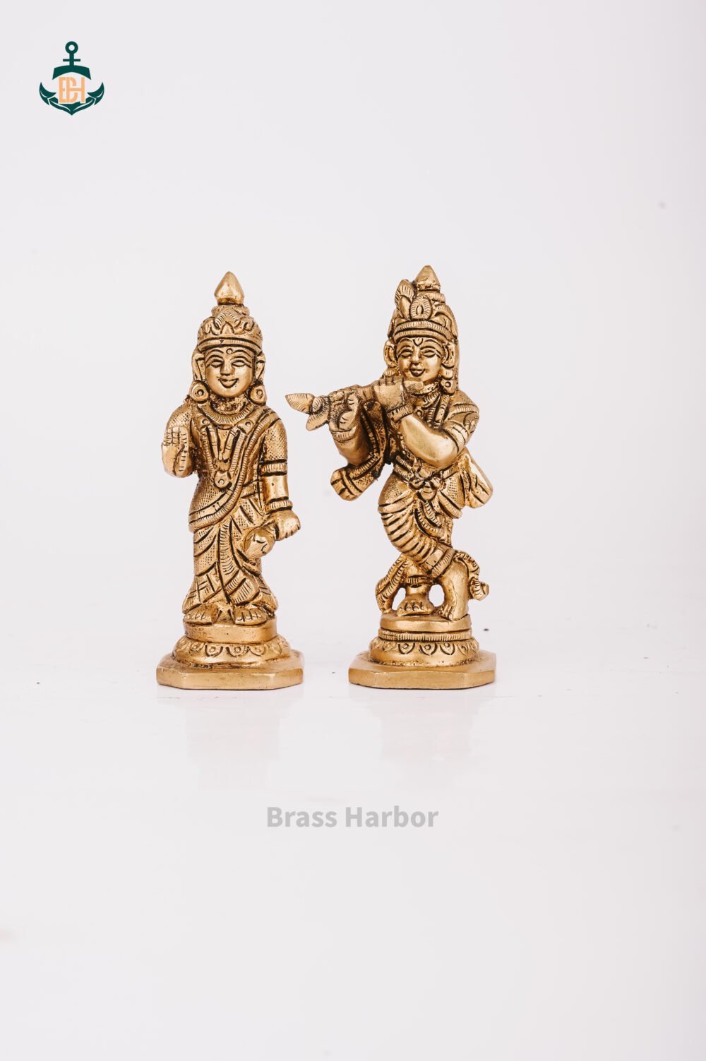 PURE BRASS RADHA KRISHNA IDOLS SET 4IN - Image 4