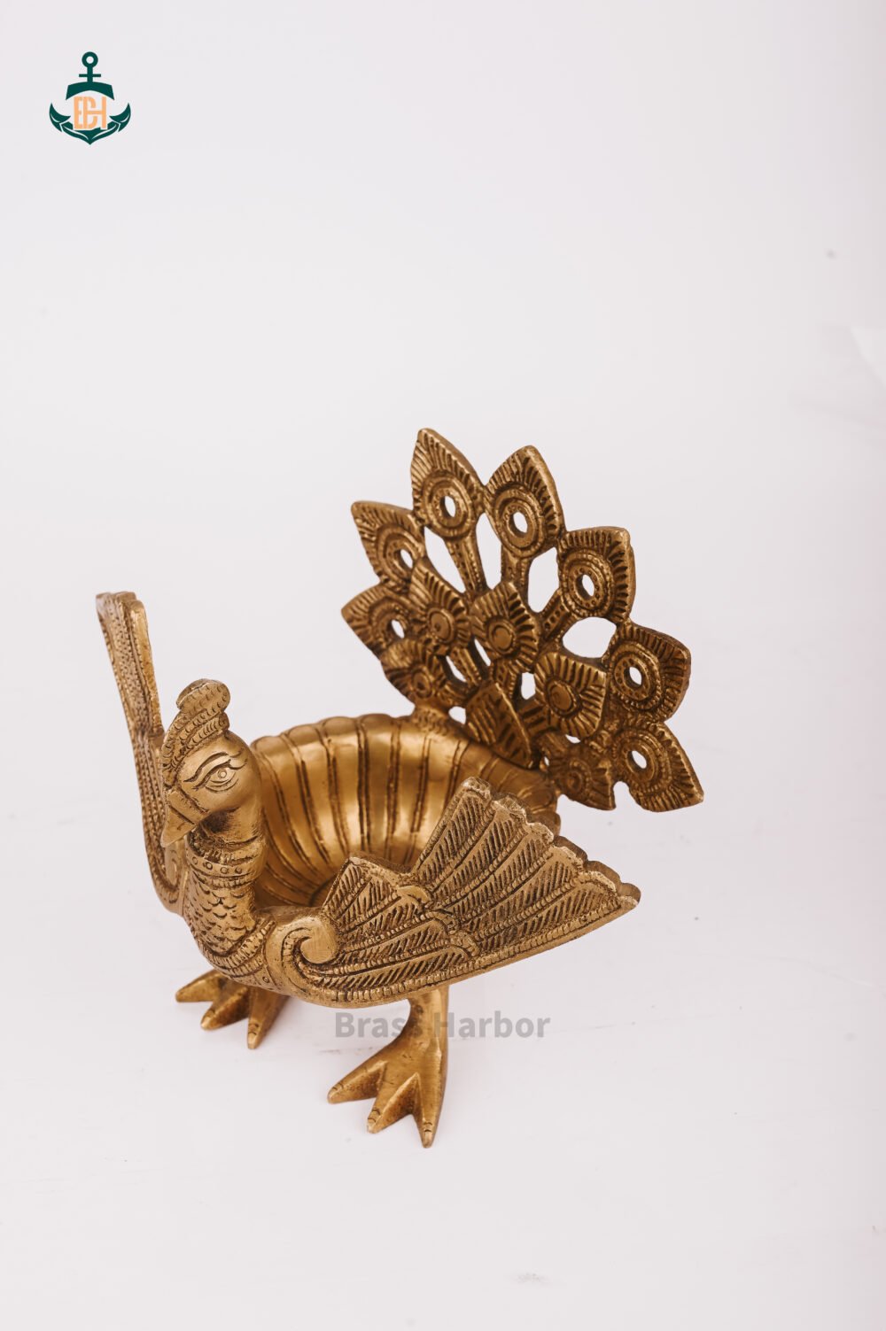 PURE BRASS PEACOCK URLI 7In - Image 4