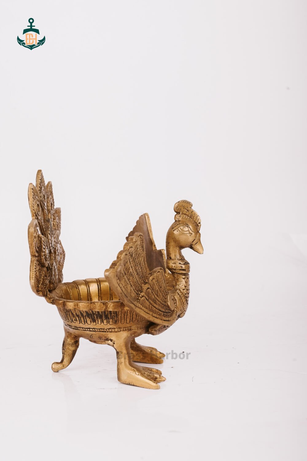 PURE BRASS PEACOCK URLI 7In - Image 3
