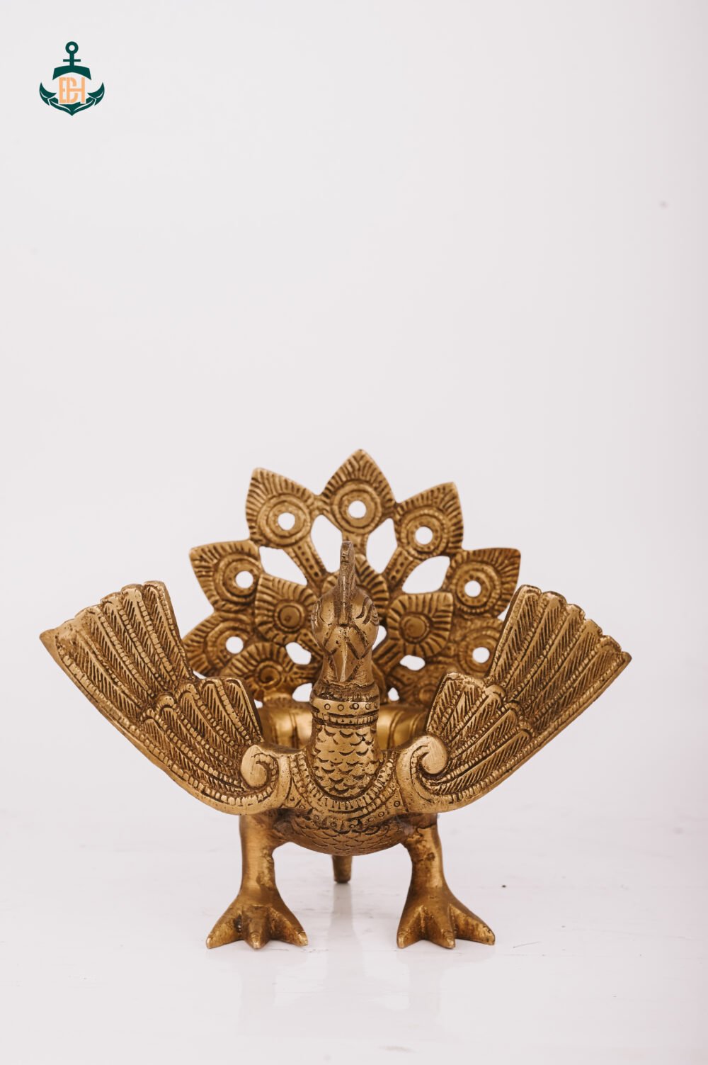 PURE BRASS PEACOCK URLI 7In - Image 5