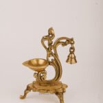 PURE BRASS PEACOCK DESIGN DIYA WITH BELL 7.5'