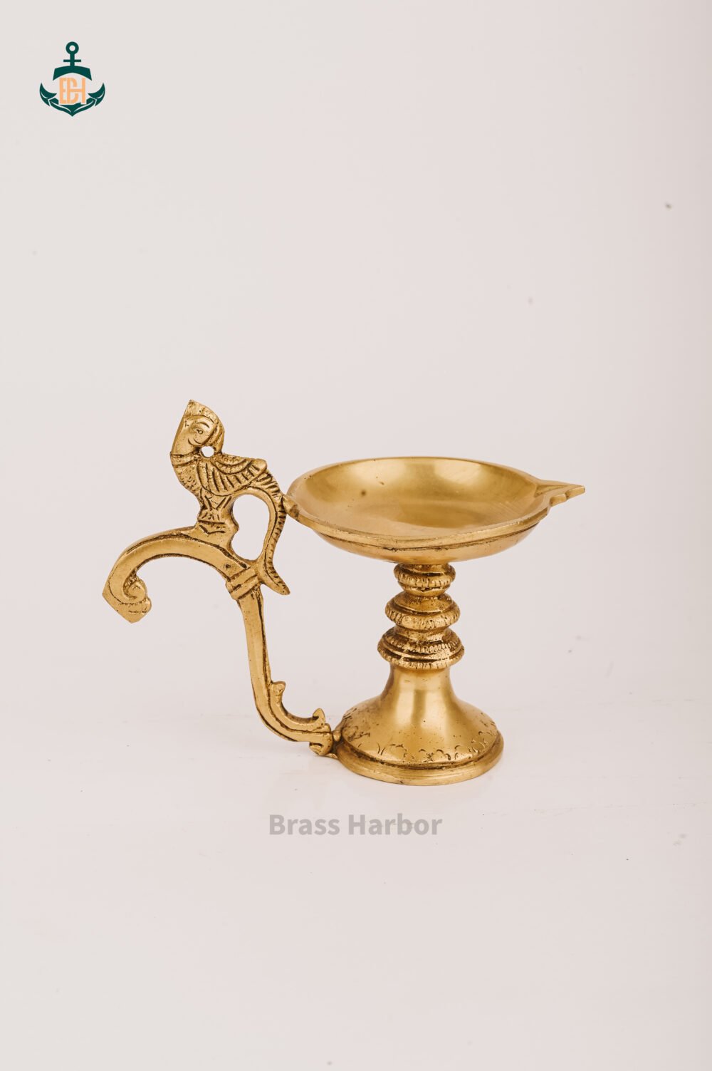 PURE BRASS PEACOCK DIYA WITH HANDLE 5" - Image 3