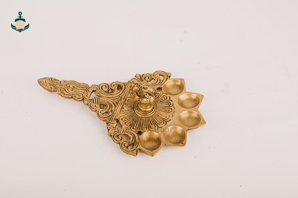 PURE BRASS PEACOCK PANCH AARTI DIYA 1' - Image 3
