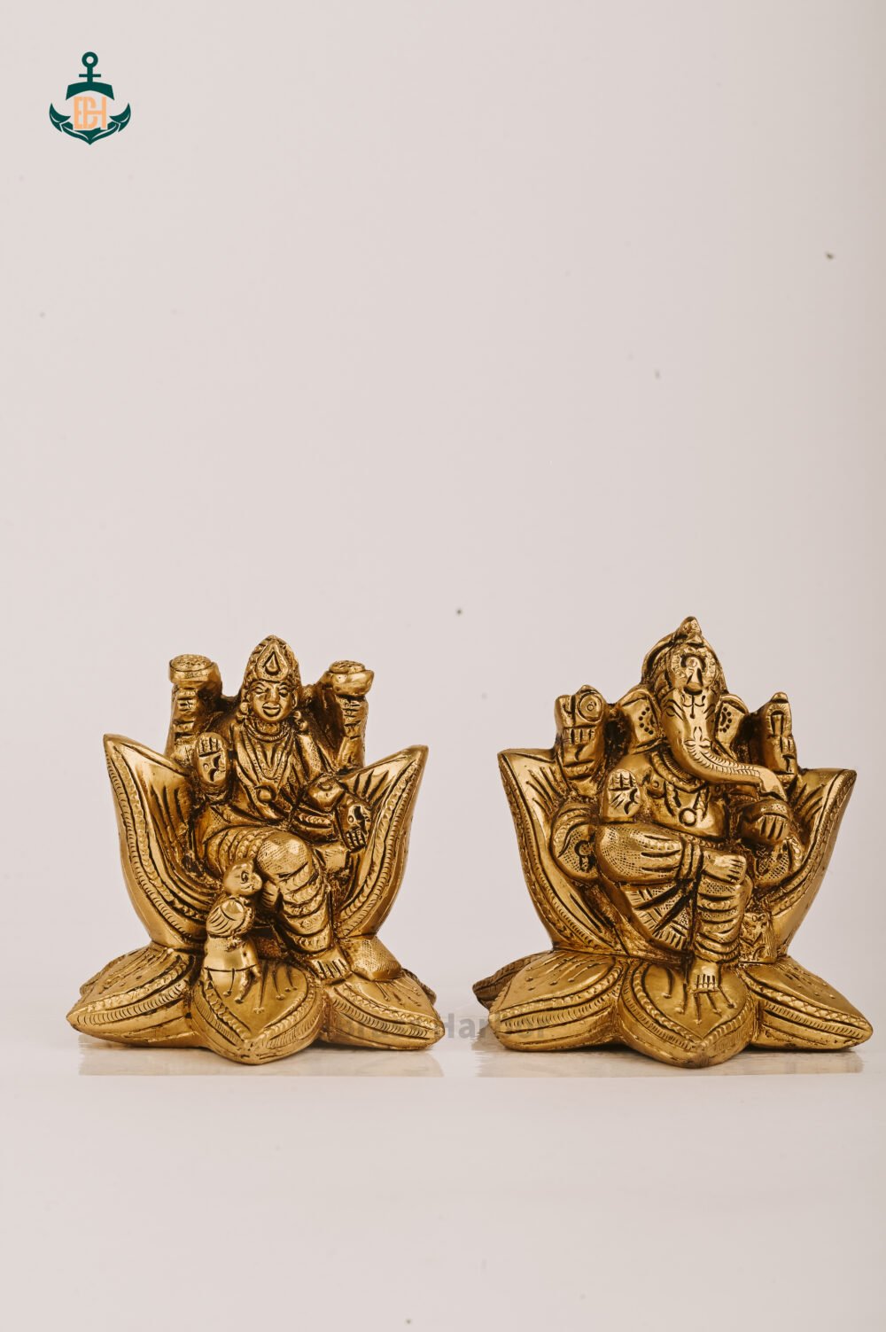 PURE BRASS LAXMI GANESH IDOL ON LOTUS 4" - Image 4